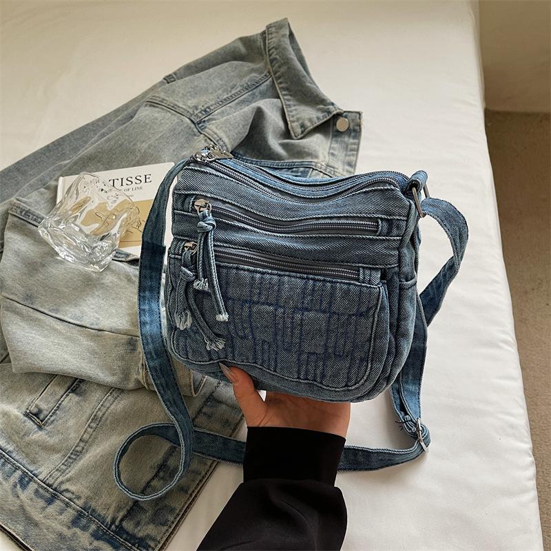 Washed Denim Shoulder Messenger Bag 2025 Autumn New Large Capacity Casual Backpack Retro Fashion Bag Women
