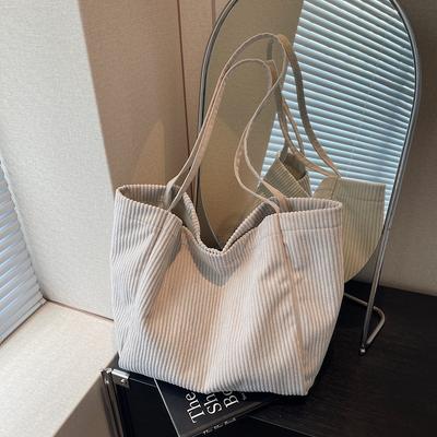 Korean Retro Corduroy Shoulder Bag New Winter Simple Large Capacity Tote Bag Texture Leisure Stylish and Versatile Storage Bag