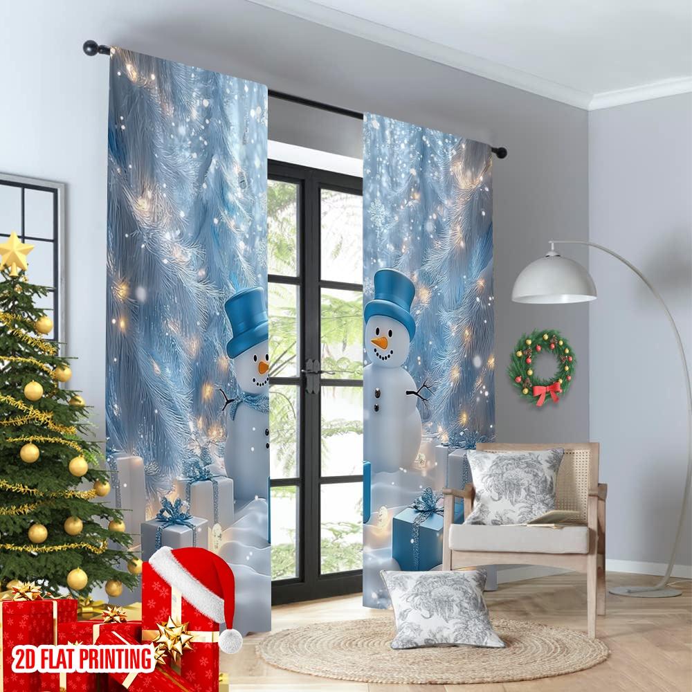 2D Flat Printing 2pcs Christmas Curtain Christmas Snowman6 Versatile Polyester Fabric Without Electricity Festive Holiday
