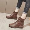 European and American Retro Short Sleeved Women's Boots  Autumn New Lace Up Belt Buckle Thick Sole Short Boots  Mujer