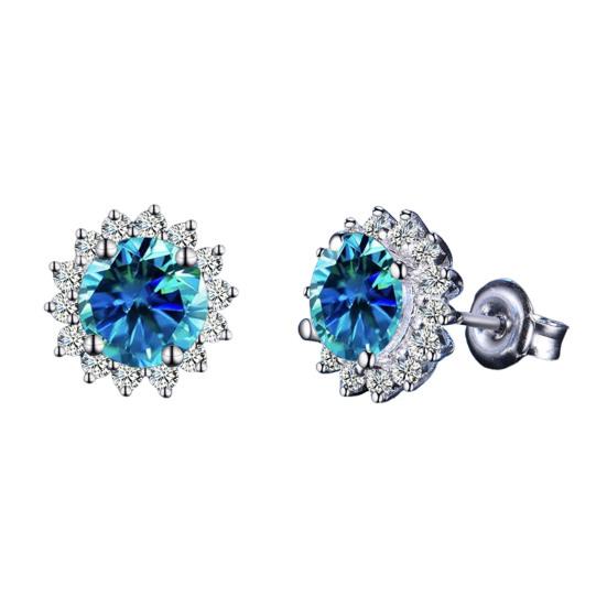 1 Pair Stud Earrings Sunflower Shape Cubic Zirconia Inlaid Ear Studs Women Geometric Earrings