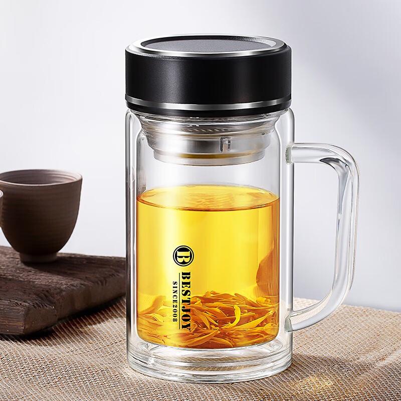 FUGUANG ZHENPIN Double-Layer Glass Office Cup with Handle