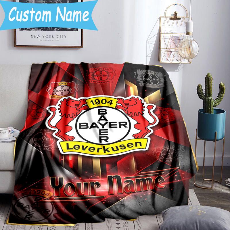 Custom Name Bayer Leverkusen Crest Flannel Blanket, Use for Birthday/Holiday Gift, Soft Blanket for Sofa/Bed/Camping/Office, Home Decor