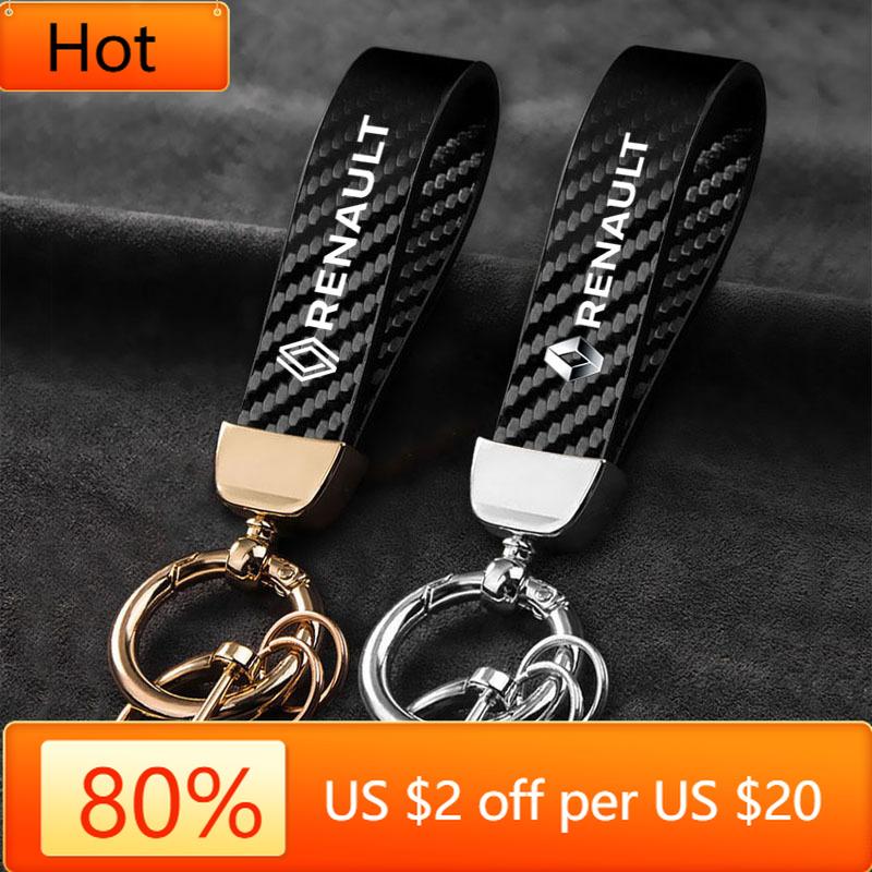 Interior Stickers Zinc Alloy Car Key Chain Ring Carbon Leather Keyring Accessories For Renault Clio QM6 Kadjar Megane Koleos Esp