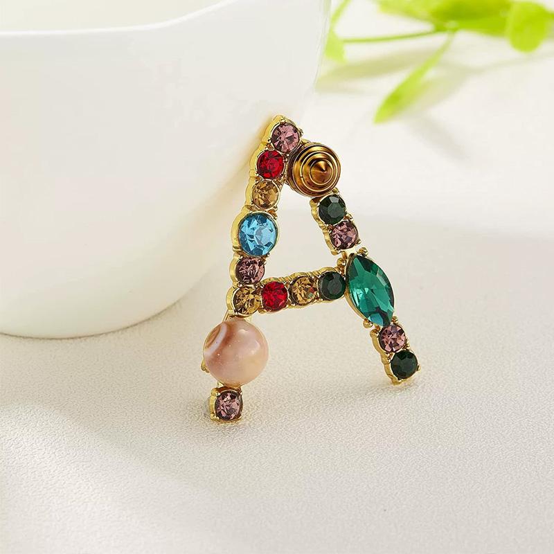 1PC 26 Letters Colorful Jewelry Gifts for Women Alphabet Brooch A-Z Rhinestone Letter Pin
