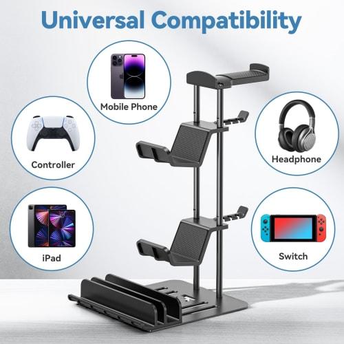 KDD Headphone Stand, Game Controller Holder & Headset Holder for Desk, Earphone Stand with Aluminum Support Bar, Universal Storage Organizer for Headp