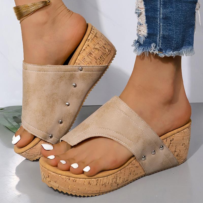 Sandale damă cu platformă groasă, cu vârful clipsat, la modă, cu nituri și toc plat, flip-flops de vară, talpă groasă multicoloră, mărimea mare 43 Zapatos