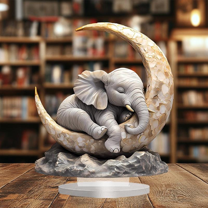 Acrylic Desk Ornament Of An Elephant Sleeping On The Moon For Home Decoration
