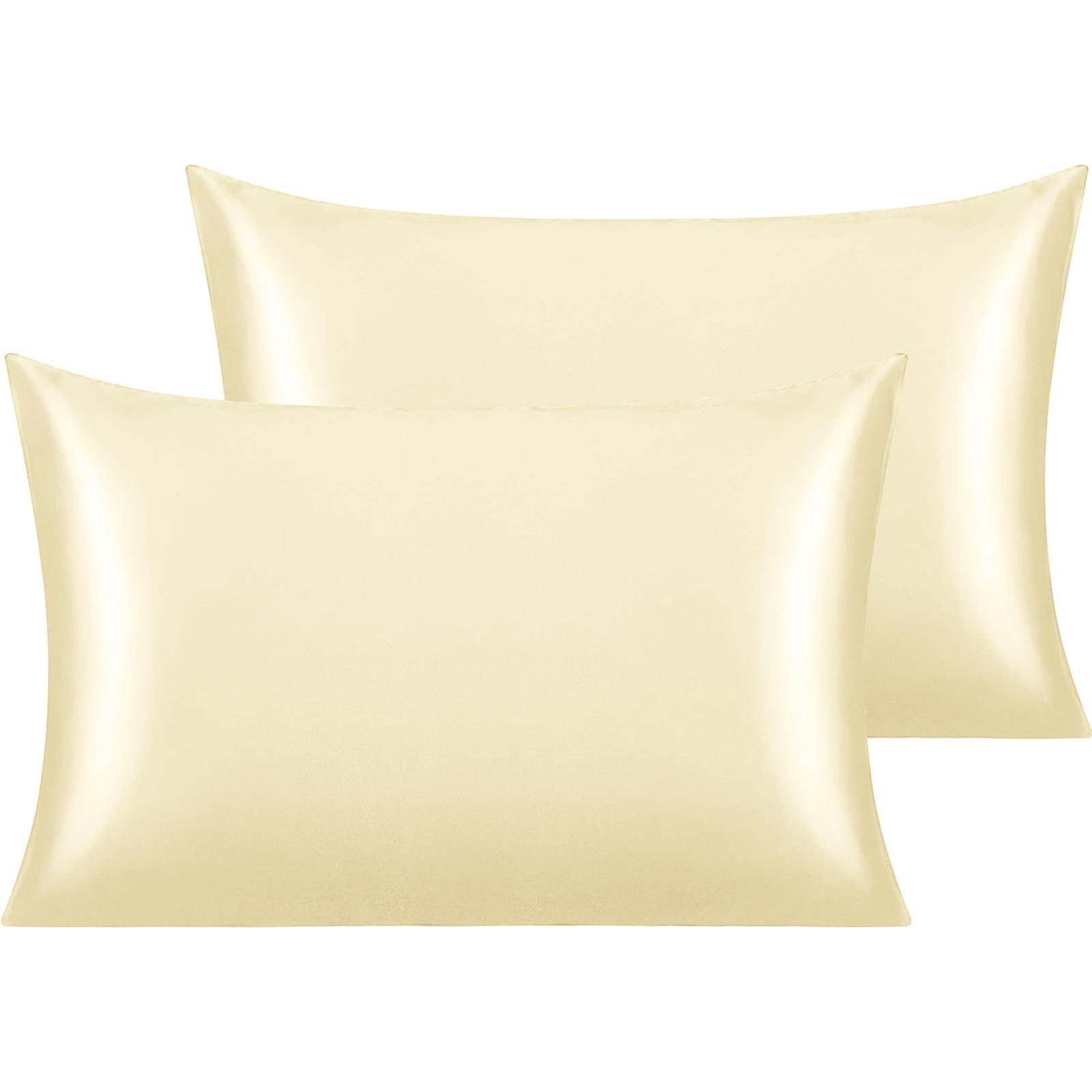 2er-Pack Satin-Kissenbezug Ideal für Haare und Haut Superweich und Kühlend Ähnlich wie Seiden-Kissenbezüge mit Umschlagverschluss Heimtextilien Hohe Qualität 51x66cm beige