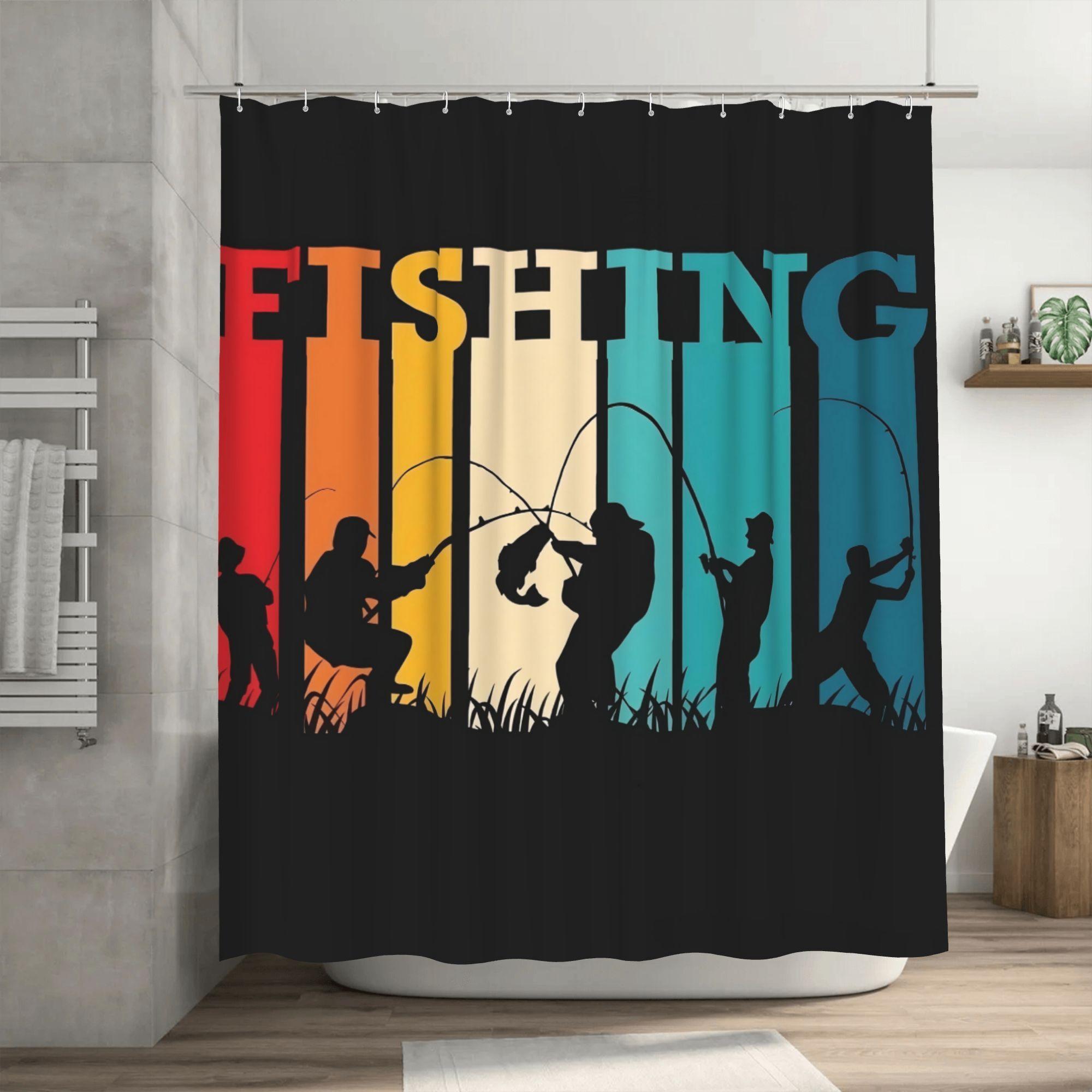 

Fishing-Themed Fashionable Shower Curtain with Hooks, Removable Polyester Bathroom Curtain, Durable Wet/Dry Separation Curtain 90x180cm