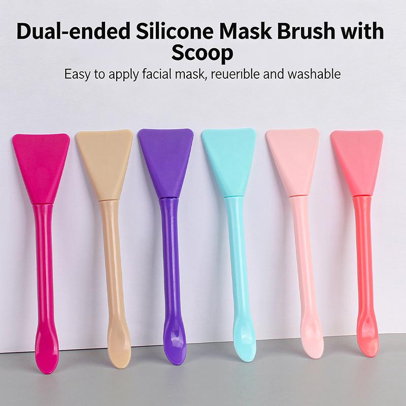 Double Head Dual-Use Facial Mask Brush Silicone Facial Mask Stick With Scoop Facial Beauty Tool