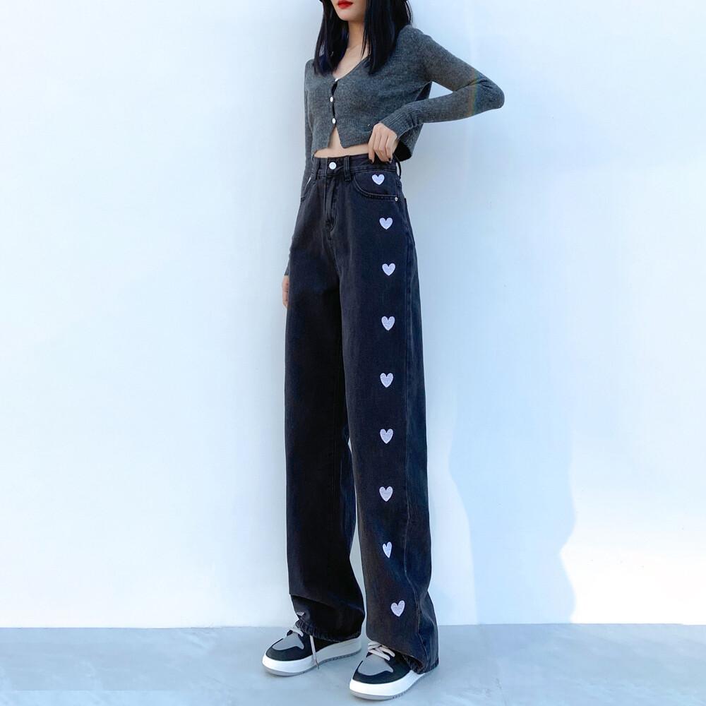 

Женские джинсы FiveFive с принтом Love облегающие джинсы с высокой талией джинсы женские повседневные свободные прямые брюки XS чёрный