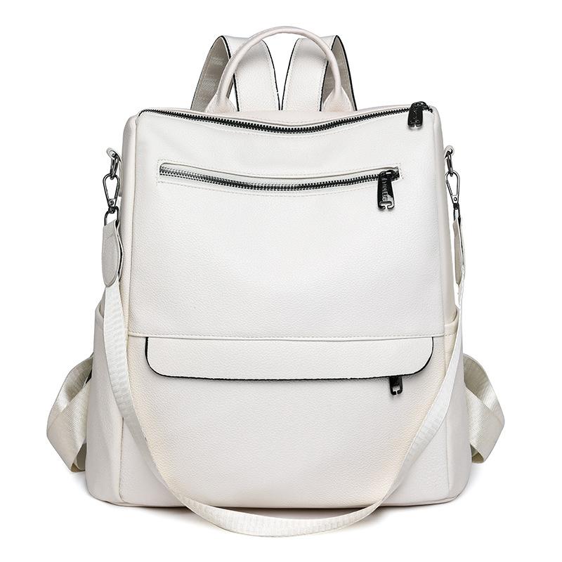 Fashionable and Retro Women's Backpack Soft Leather Backpack Large Capacity Waterproof Student Schoolbag New Style