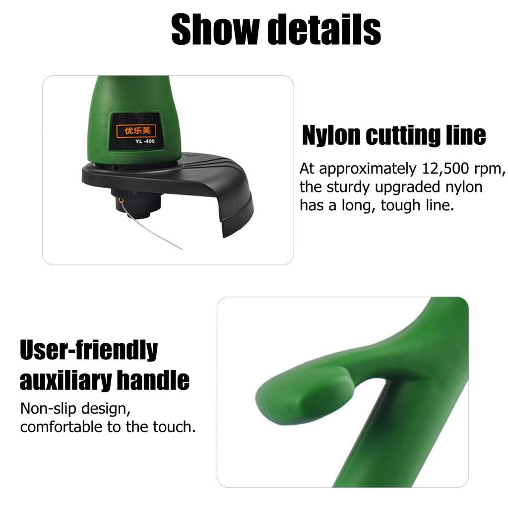 Electric Grass Cutter Mower Lawnmower Trimmer Strimmer Heavy Duty Lawn Pruning Two-way Stable Secure Protection 400W