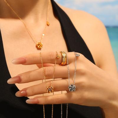 18K Gold Plated Titanium Rose Flower Necklace for Women - Versatile Floral Pendant Jewelry