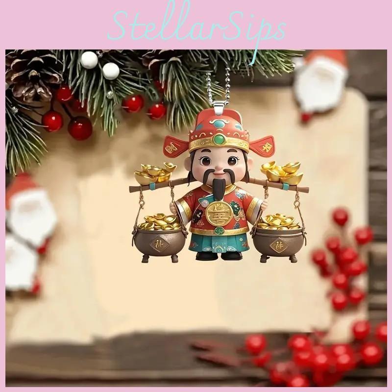 Car Interior Acrylic Pendant With Cartoon God Of Wealth Design For Home Decor