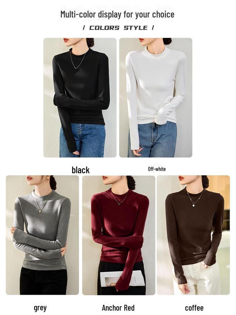 Women's German Velvet Double-Sided Red Half-High Collar Long-Sleeve Top - New for Autumn/Winter 2024