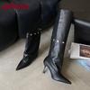 Fashion Fashion Rivet Women Knee High Modern Boots Female Slip On Shoes Pointed Toe Ladies Long Boots With Heels Shoes Pumps lady