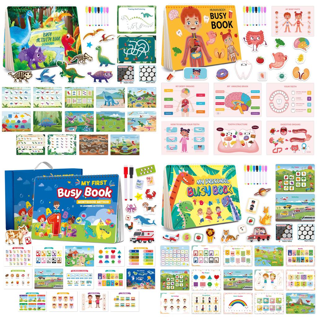 Montessori Busy Book For Kids With Reusable Puzzles And Stickers For Early Education Fun