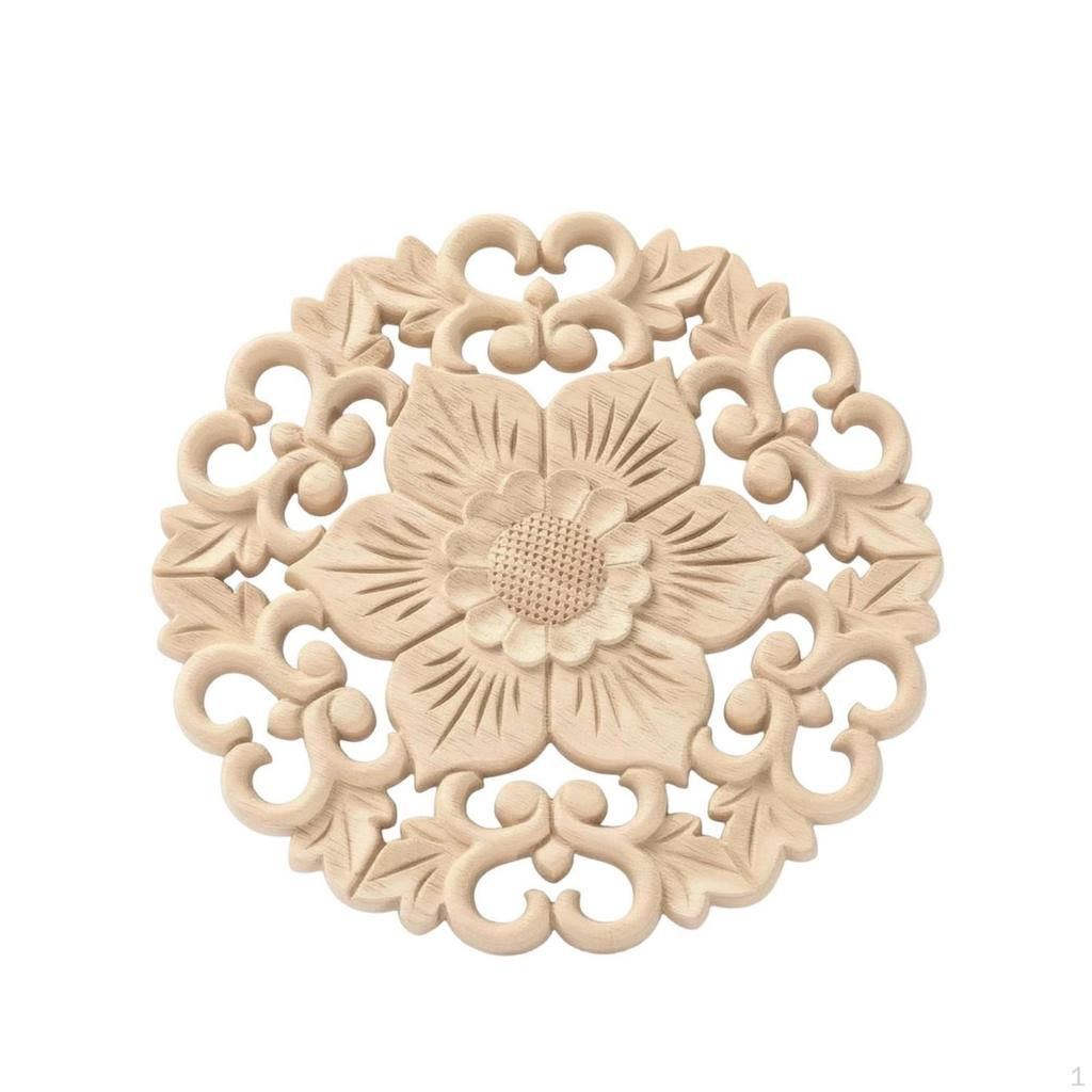 Carved Wooden Applique Vintage-Style Flower Onlay Lightweight for Wall Decor