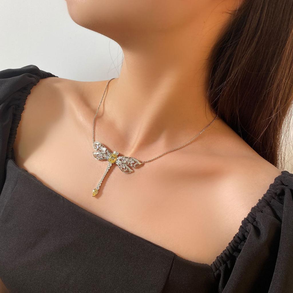 Tancise Biżuteria Ważka Wisiorek Kropla 8*10 Wysokiej Węgla Diament Łańcuch Obojczyka Owad S925 Srebrny Naszyjnik Kobieta 40 + 3.