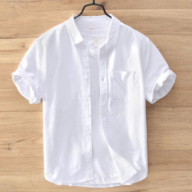 Men's White Linen-Cotton Short Sleeve Lapel Shirt: Lightweight, Casual, Fresh Summer Style