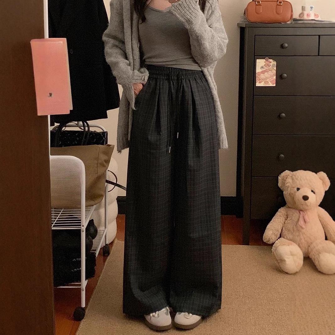 

Autumn 2024 High-Waist Retro Plaid Wide-Leg Pants - Loose, Casual, Floor-Length Trousers 4XL (up to 85 kg)