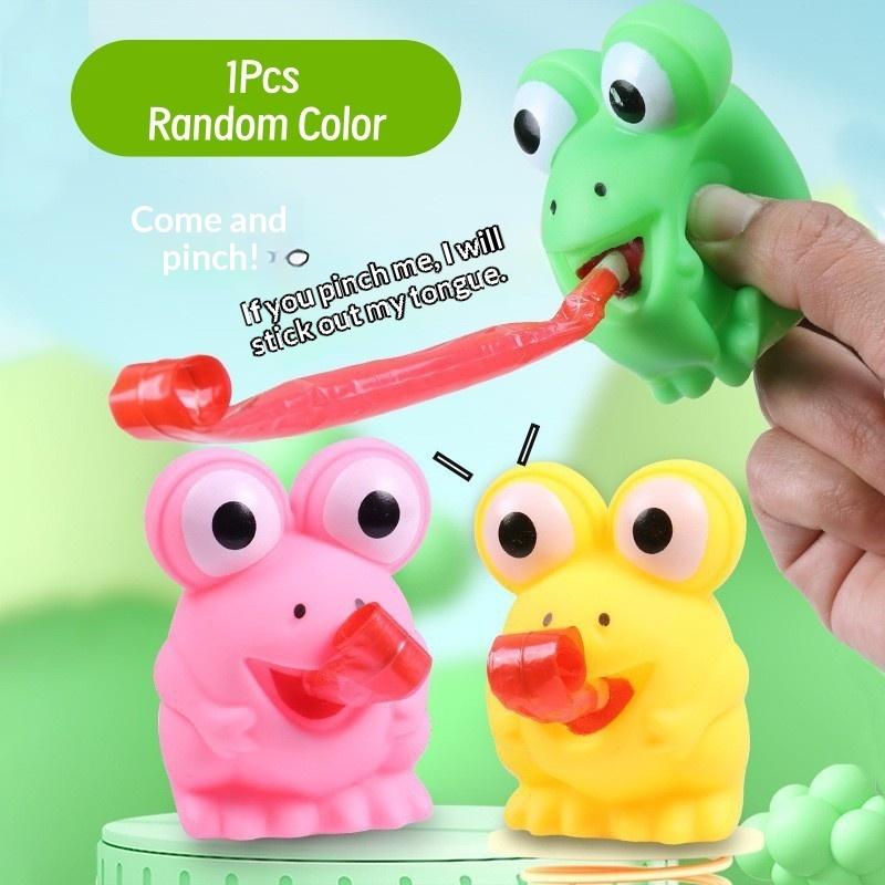 Green Frog Squeeze Toy With Popping Tongue Soft Elastic Texture For Kids Party Favors Stress Relief