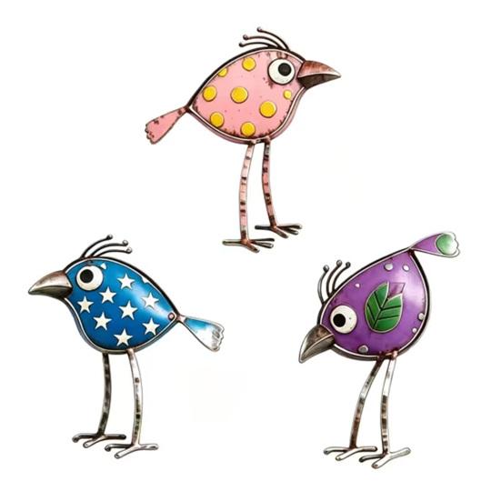 Baizihuahu 3 Stück Holzvögel Wandkunst Dekor, Antike Vogel-Hängefiguren, Lustige Langbein-Skulptur, Boho Bauernhaus Dekorationen für den Außenbereich Garten