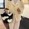 Adorable Plush Tote Bag With Heart Pattern Spacious Cute Student Handbag