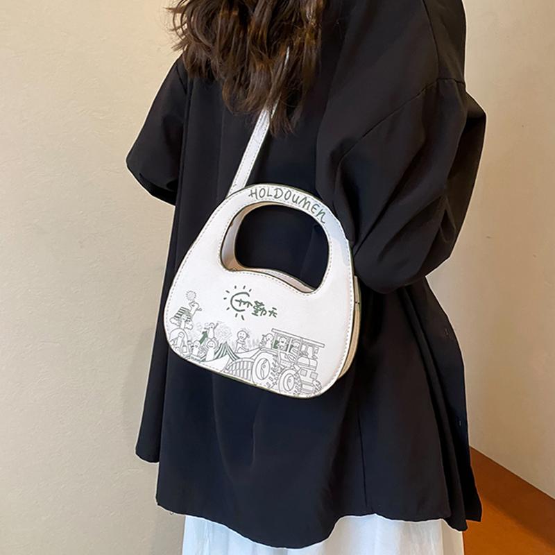Fashion Women's Shoulder Bag Personalized Cartoon Pattern Small Handbags Sweet Girls Letter Versatile Crossbody Bags New Trend