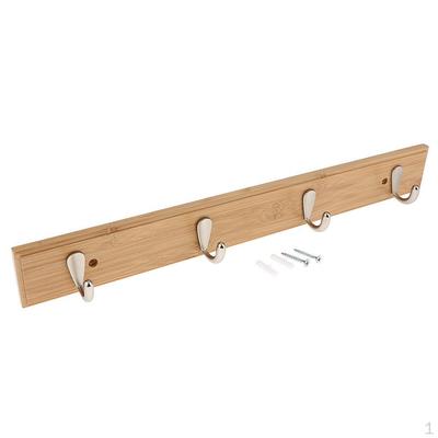 4 Hooks Bamboo Wall-Mounted Coat Hanger Rail Rack Hook Keys Holder