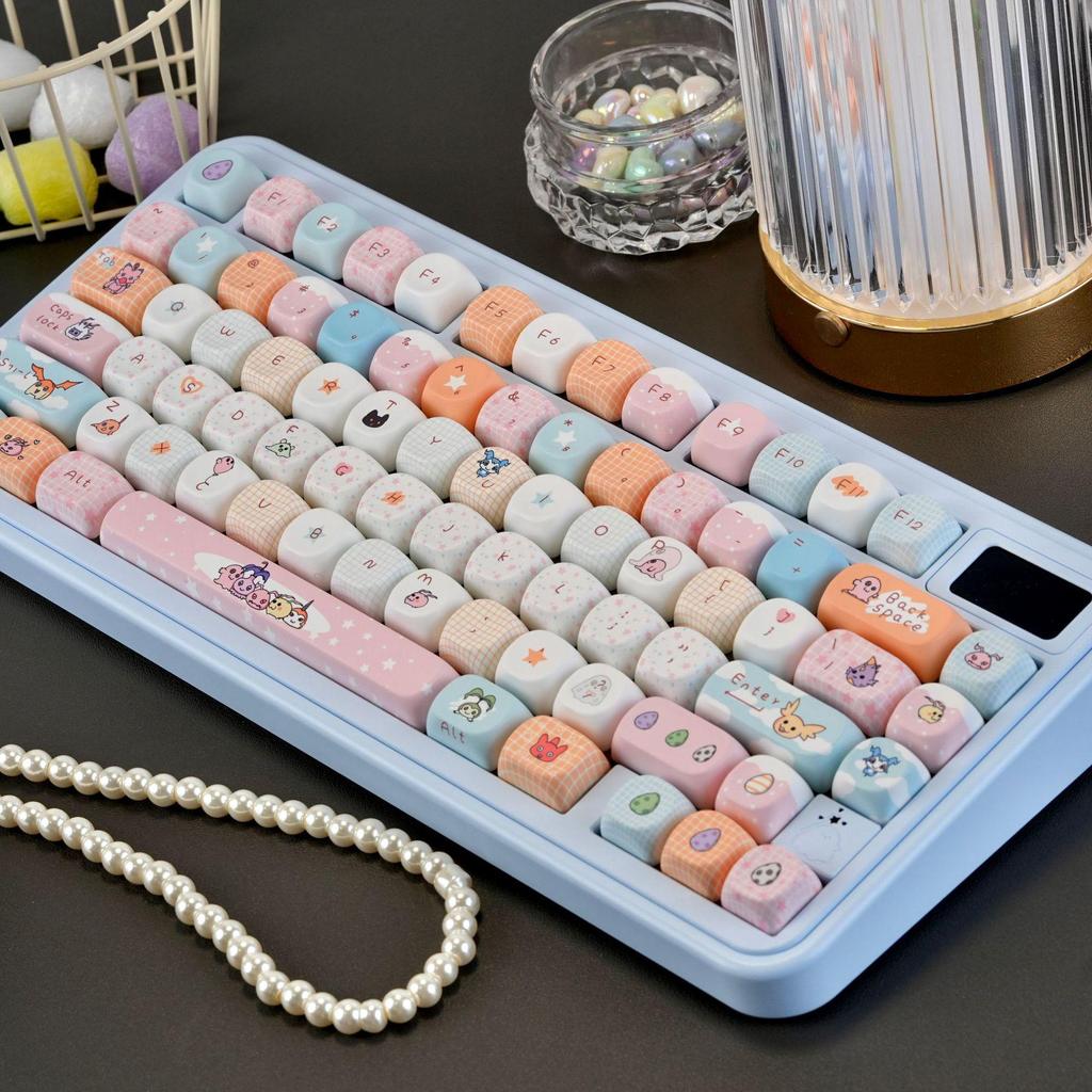Digimon PBT Dye-Sublimation Keycaps: Cute Cartoon Design for 75/87/98/108 Keyboard Layouts (MOA Original Height).