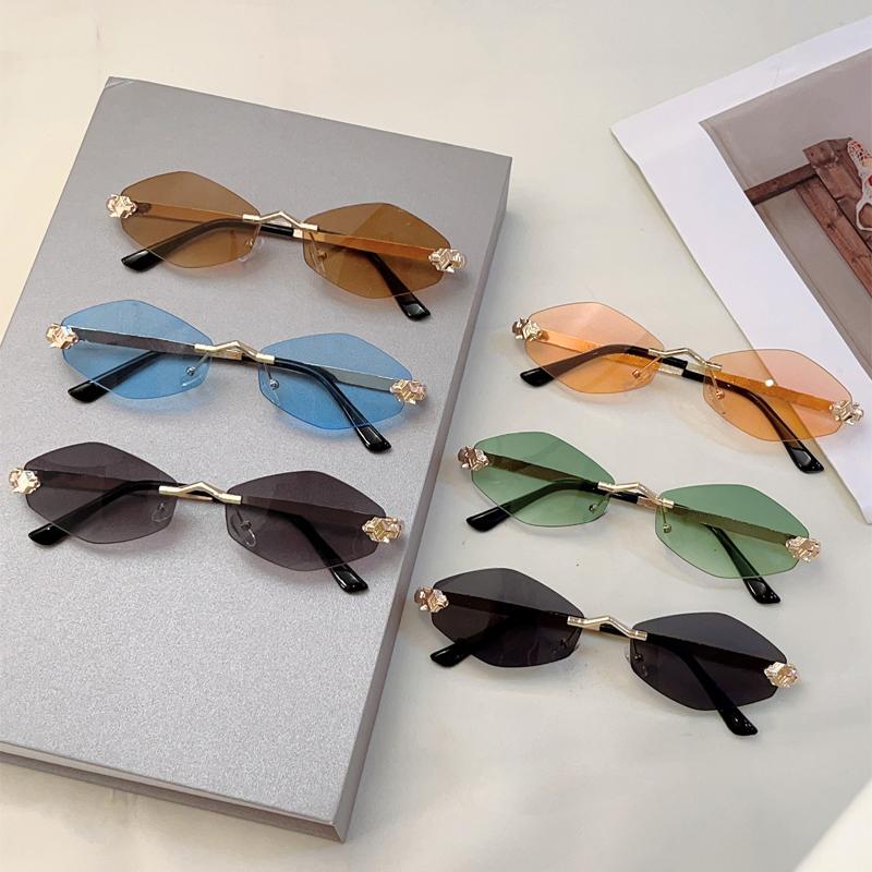Rimless Polygon Sunglasses Men  New Gradient Ocean Lenses Decor Shades Women Ins Trendy Stylish Design Sun Glasses