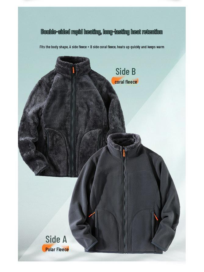 Boys and Women's Double-Sided Coral Fleece Jacket - Warm, Thickened Autumn/Winter Cardigan for Outdoor Use