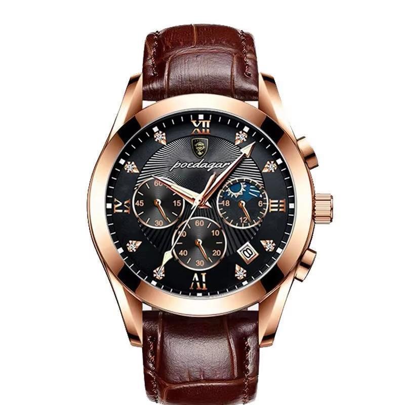 Poedagar 820  Custom Men Quartz Watch Leather & Stainless Steel Strap Sport Business Watch Bulk /ODM Wristwatch