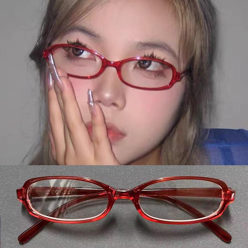 Girls Y2K Red Green Frame Glass Retro Oval Sqaure Glasses Eyewear Decorative Computer Anti-blue Eyeglasses with Seaside Driving