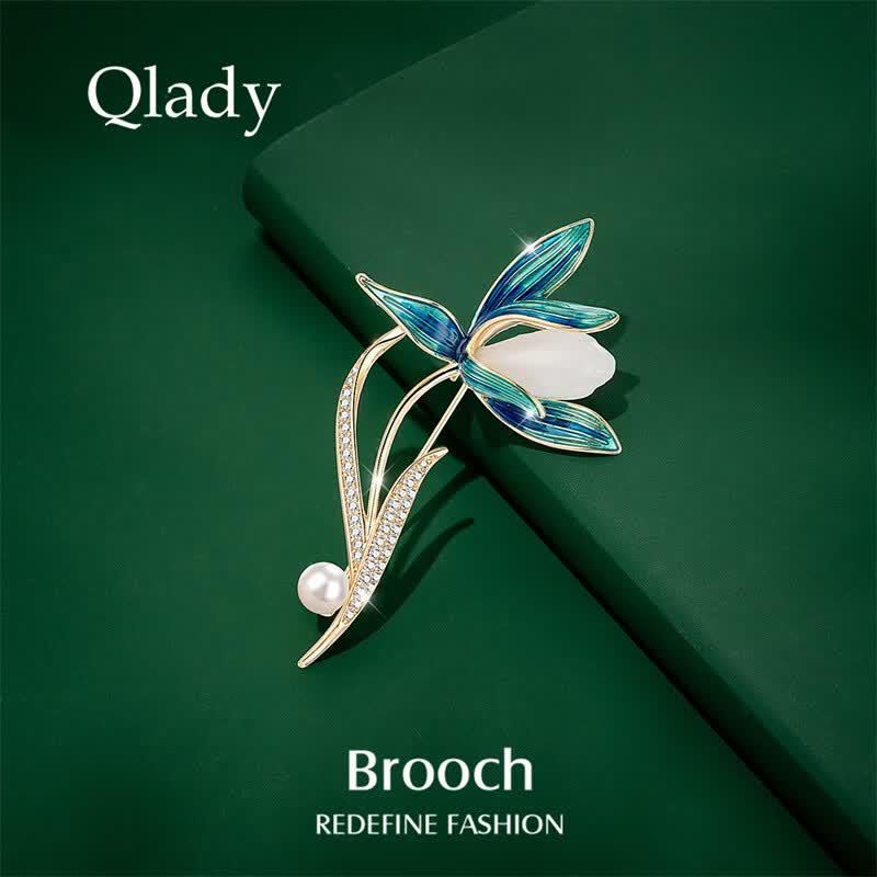 Elegant Magnolia Pearl Brooch