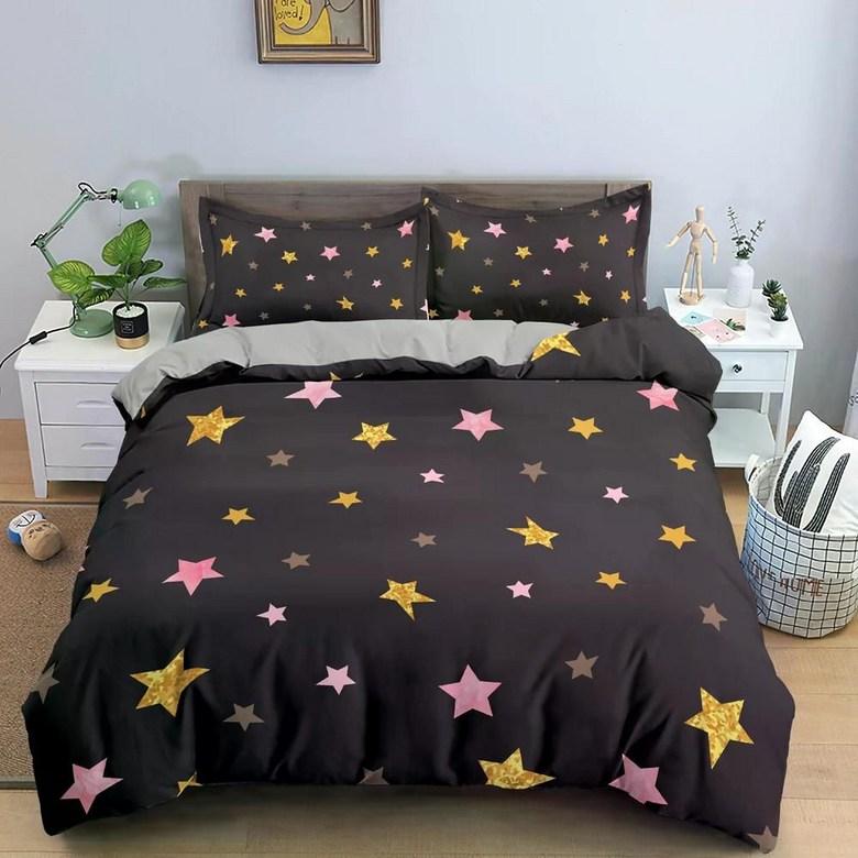 Kawaii Glitter Stars Duvet Cover Twin Queen Psychedelic Space Cosmos Starry Sky Comforter Cover Colorful Star Galaxy Bedding Set