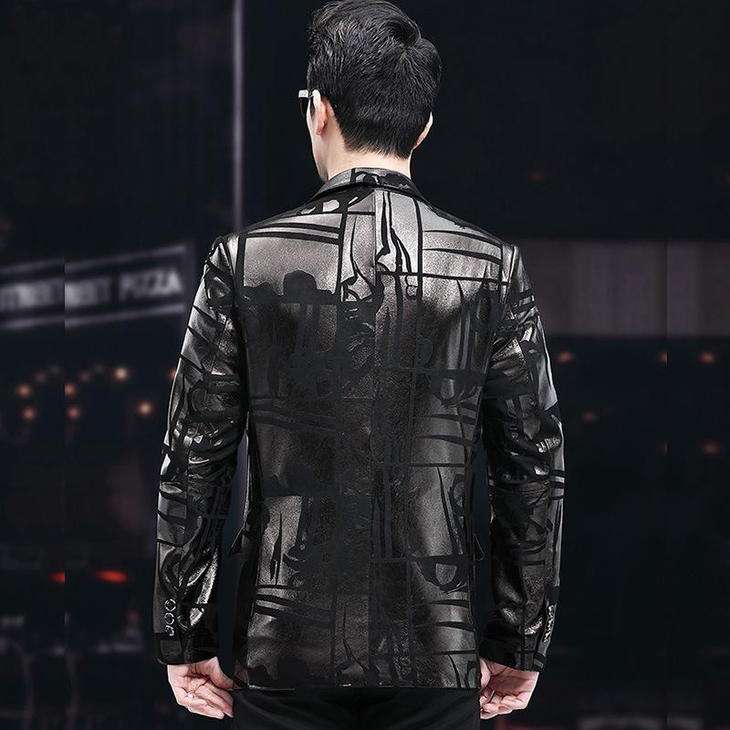 New Genuine Leather Coat Men's Sheepskin Printed Suit Coat Autumn and Winter Slim Fit Suit Collar