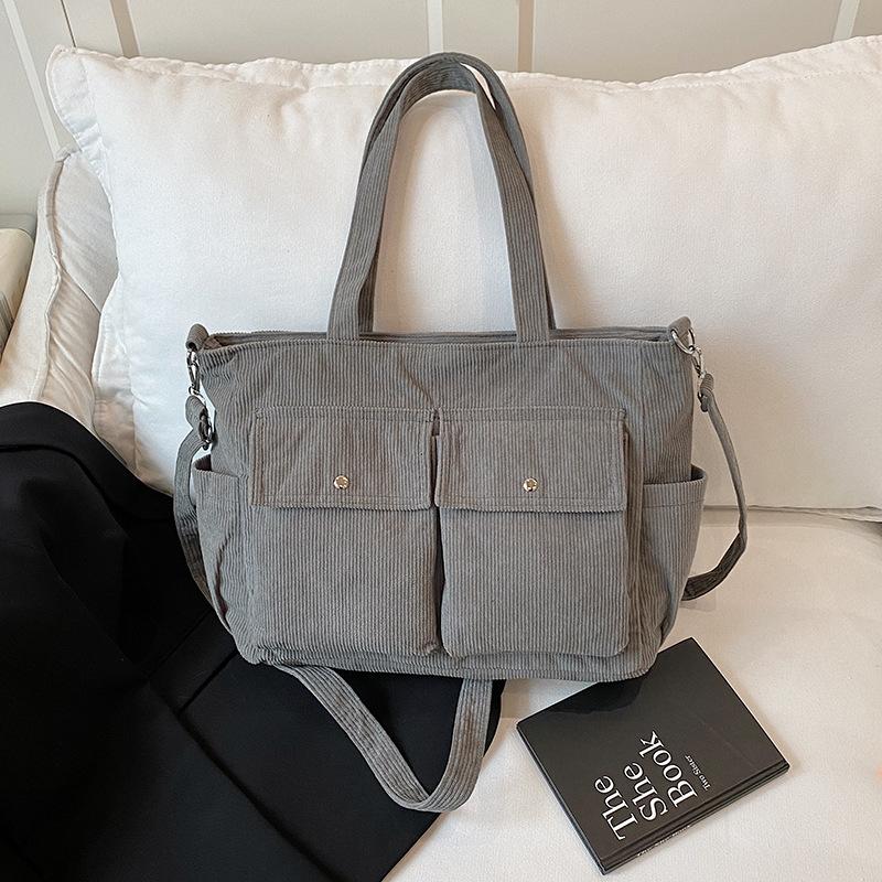 

Оптовая вельветовая сумка-тоут большой вместимости женская сумка через плечо для занятий для японских студентов, сумка-мессенджер для поездок на работу, сумочка серый