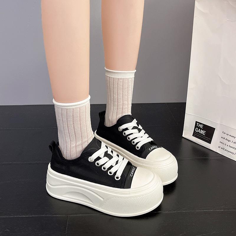 Summer Korean version lace-up thick-soled heightening little white shoes breathable versatile soft-soled casual board shoes big head women's shoes