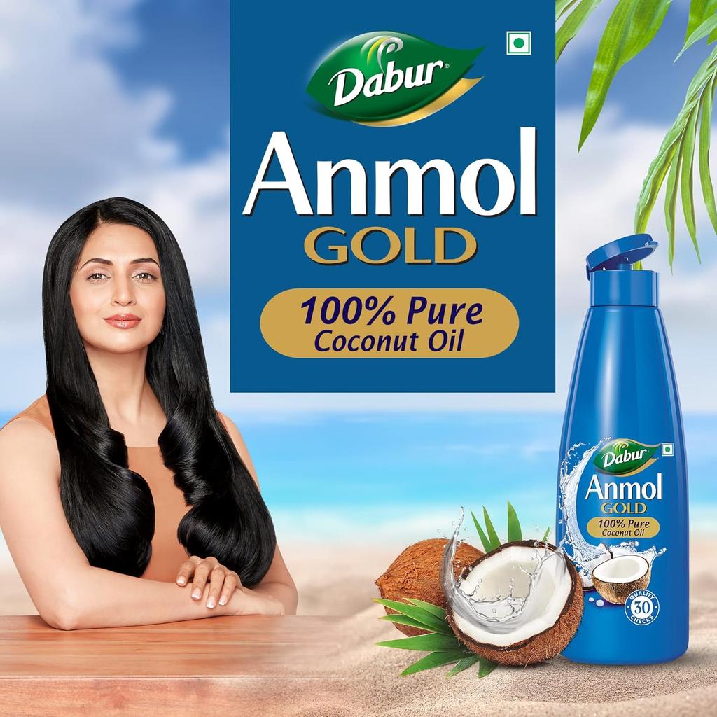 Dabur Anmol Gold Pure Coconut Oil 550ml | Natural Multipurpose Oil for Cooking, Hair & Skin Care | Handpicked Sundried Coconuts