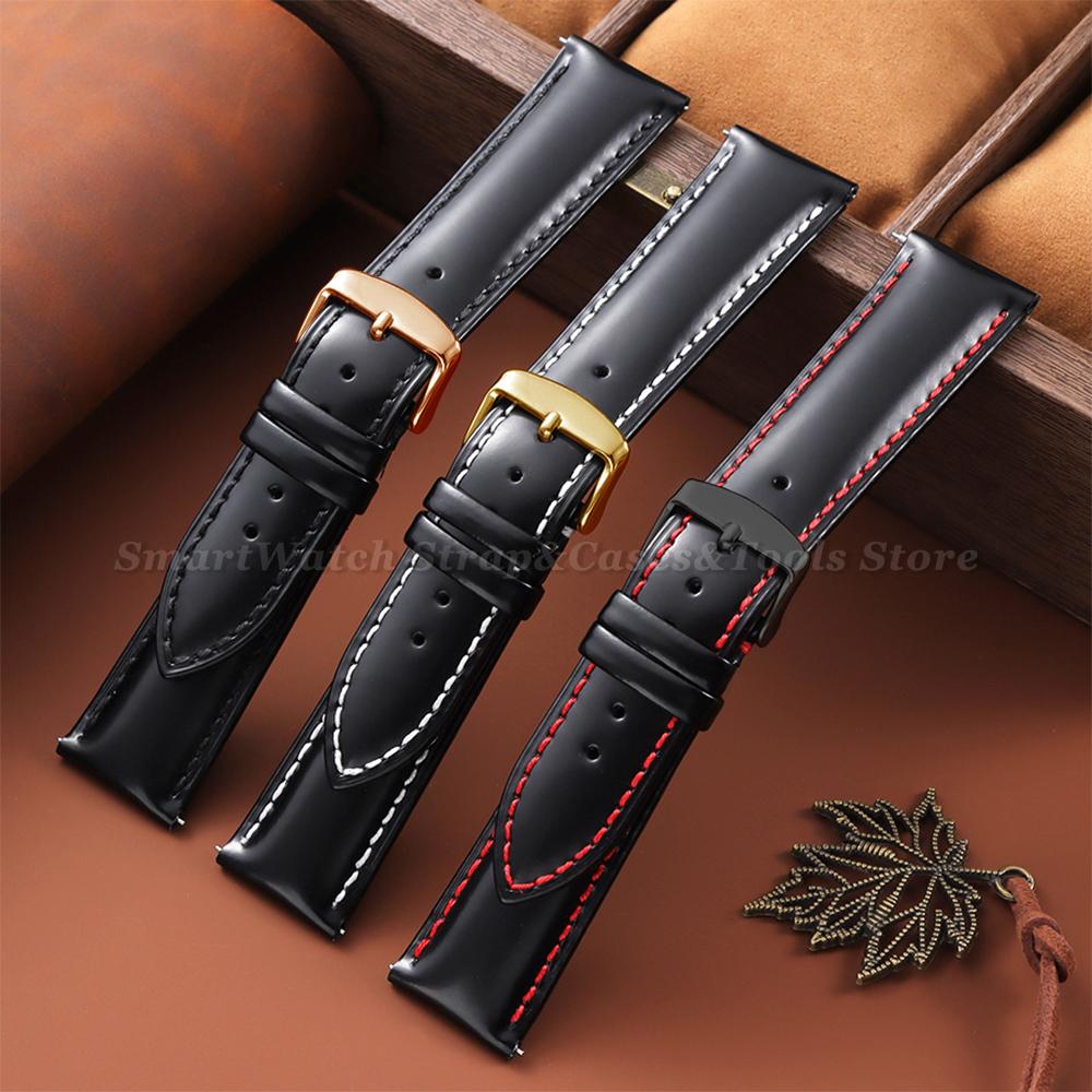 Glossy Oil Wax Leather Watch Strap for Men 18mm 19mm 20mm 21mm 22mm Universal Watch Band Brown Wristband Quick Release Bracelets