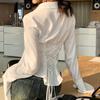 Mode Frauen Bandage Shirts Koreanische Alle Spiel Streetwear Weibliche Dünne Bluse Frühling Casual Weiß Glocke Ärmel Hemd