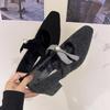 Medium and High Heel Gray Single Shoes Women's Shoes Season Velvet Square Head Evening Shoes Mary Jane Fluffy Shoes