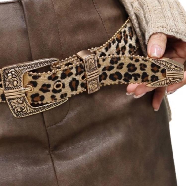 2000s Waistbelt for Women Decorative Belt for Pants Skirt Fashion Leopard Pattern Belt Popular Belt Elegant Buckle Belt