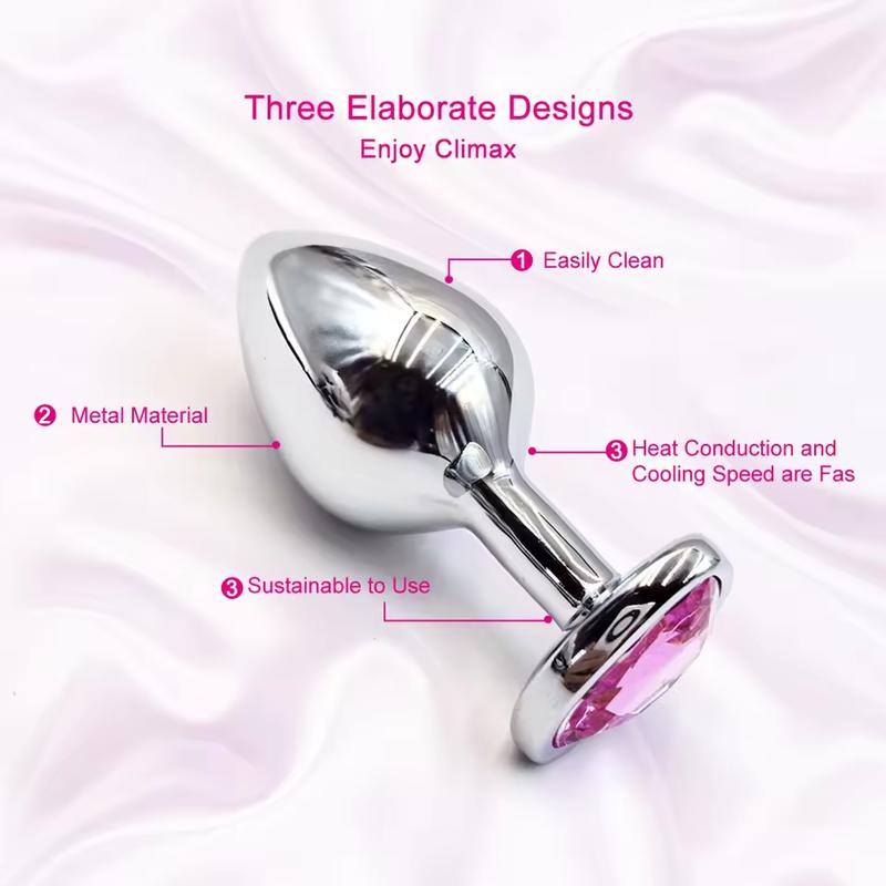 3Sizes Stainless Steel Anal Plug Heart Shape Gem Base Beginner To Expert Metal Butt Plug Prostate Massager Sex Toy For Man Women