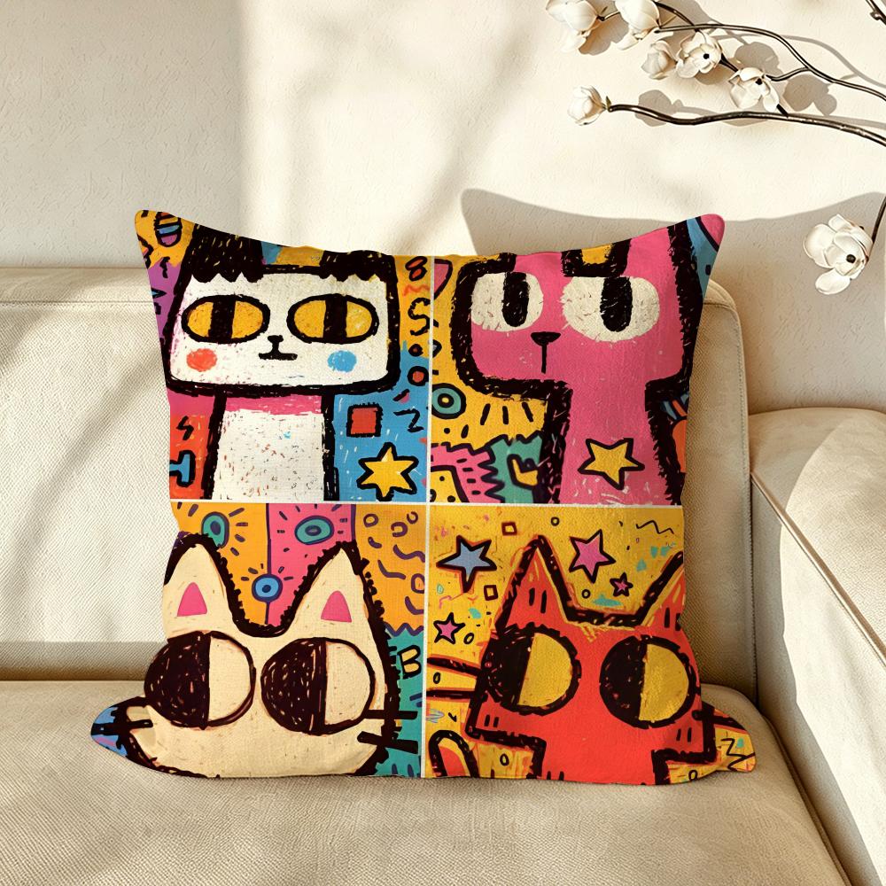 Art SStyle BBlack and White Cat Cushion Cover Pillow Case Antidustmite Pillowcase Silky Short Plush Sofa Cushion Cover hot
