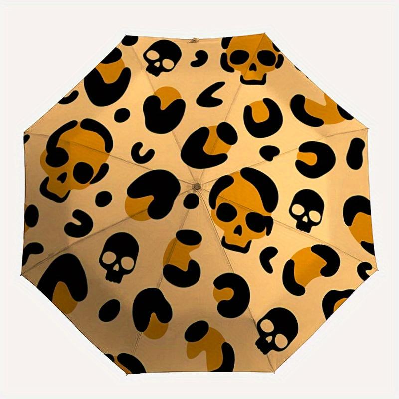 

1pc Leopard Skulls Automatic Open/close Folding Compact Umbrella, 8-Rib Sturdy Canopy, Lightweight Portable, Everyday Use, Gift, Outdoor Umbrella, Tra